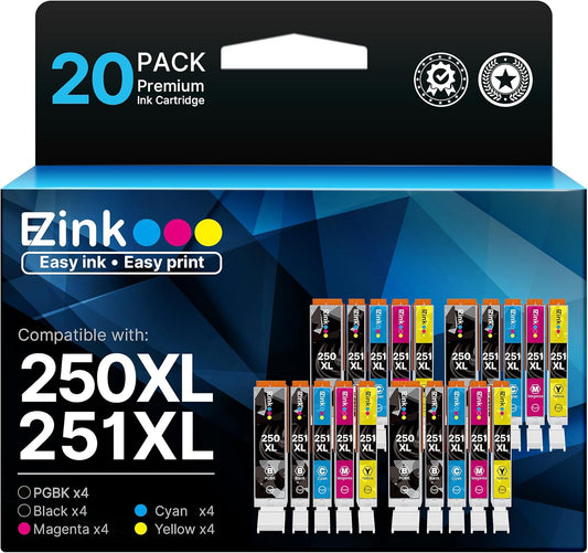 E-Z Ink Compatible Ink Cartridges Replacement for Canon 250 251 XL PGI-250XL CLI-251XL to use with Pixma MX922 MX920 MG5520 MG7520 IX6820 IP8720 MG6620 MG6320 MG7120 (20 Pack)