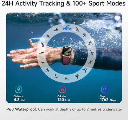 Smart Watch for Women, 1.85" HD Smartwatch Compatible iPhone/Samsung/Android (Answer/Make Calls), 100+ Sport Modes Fitness Tracker with Heart Rate/Sleep/SpO2 Monitor, IP68 (Deep Purple)