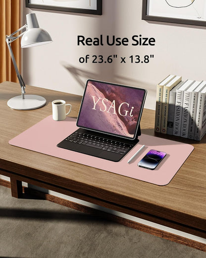 YSAGi Leather Desk Protector, Office Mat, Large Mouse Mat, Non-Slip PU Leather Blotter, Laptop Pad, Waterproof Writing Pad for Office and Home (Light Pink, 23.6" x 13.8")