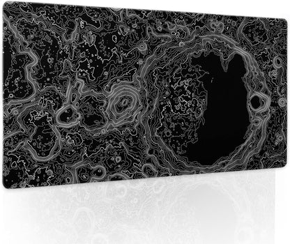 Black Whtie Topographic Gaming Mouse Pad XL Topo Moon Relief Map Extended Large Mat Mousepad Desk Pad Non-Slip Rubber Base Stitched Edge Long Keyboard Playmat for Desk Computer,24x14 Inch