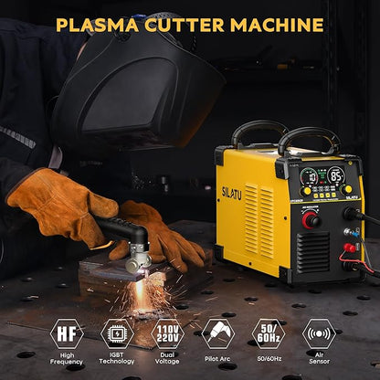 SILATU 85Amps Plasma Cutter, STC850P HF Non-Touch Pilot Arc Plasma Cutter Machine, 110/220V Dual Voltage Air Sensor Technology Digital Display, 1'' Clean Cut 5/4'' Max Cut, PT/2T/4T for Beginners DIY