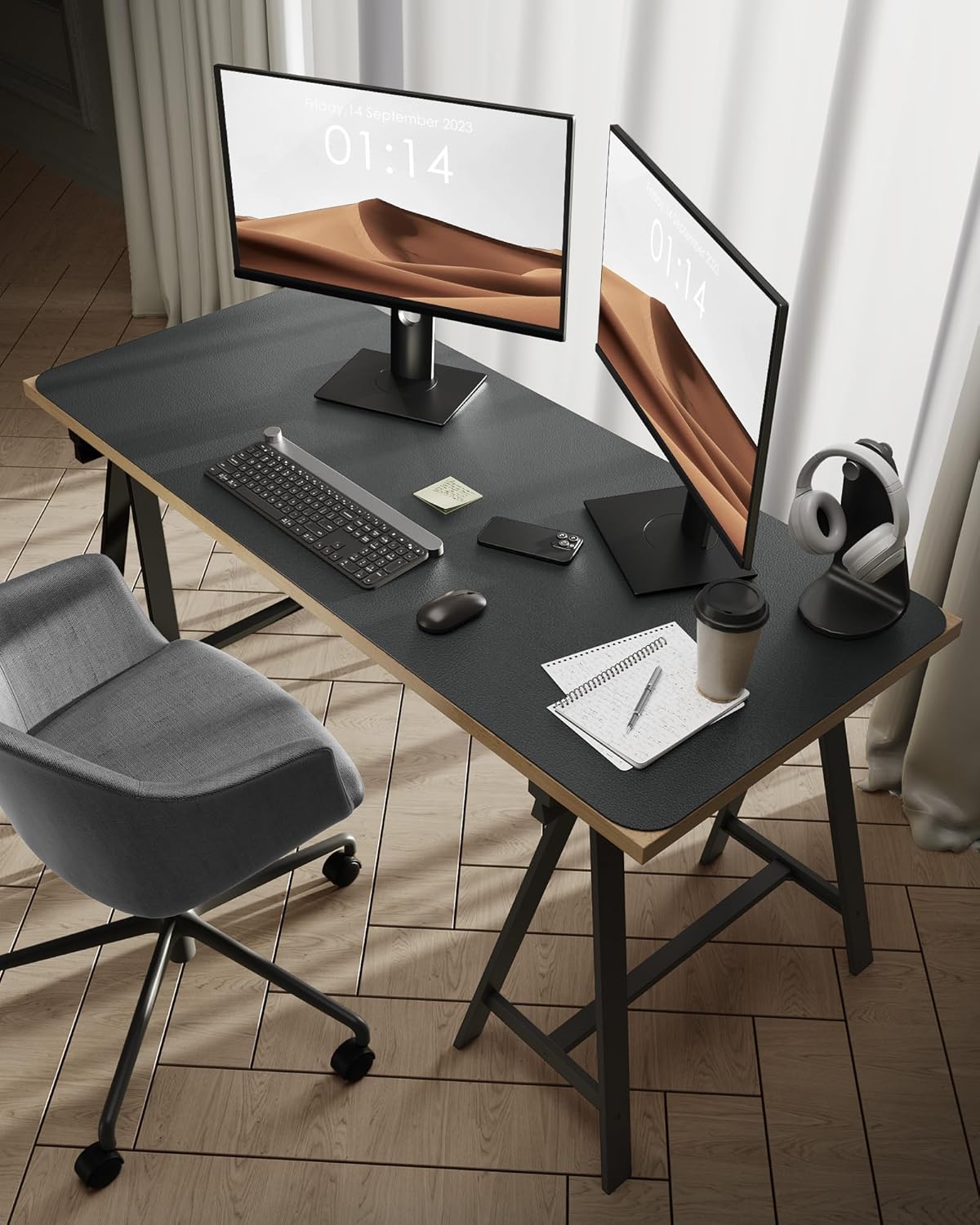 YSAGi Leather Desk Protector, Office Mat, Large Mouse Mat, Non-Slip PU Leather Blotter, Laptop Desk Pad, Waterproof Writing Pad for Office and Home (Dark Grey, 47.2" x 23.6")