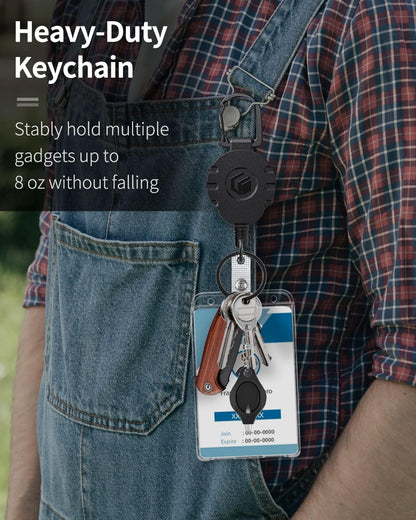 Uniclife 2 Pack 2-Card Thumb-Slot Badge Holder Vertical Clear Plastic Case with Retractable Keychain Badge Reel for up to 8 oz Hard Card Protector for IDs Credit Cards Driver’s Licenses and Passes