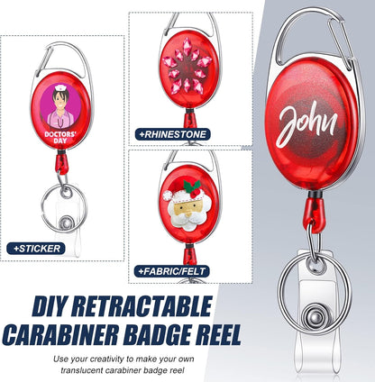 100 Pack Retractable Badge Reels Bulk Heavy Duty Badge Reel Holders with Carabiner Belt Clip and Keychain for Lanyard Card Nurse School Office Employee (Clear Red)