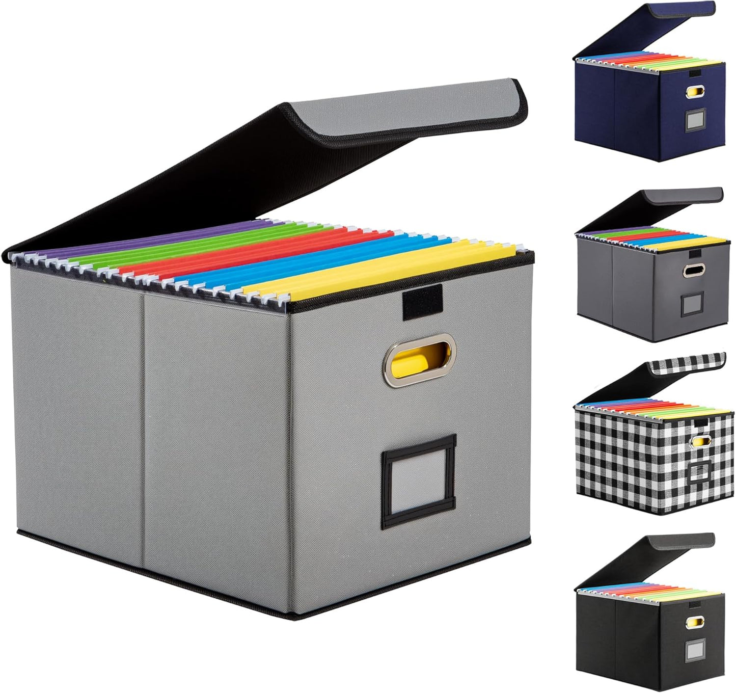 File Organizer Box, Linen Filing Organizer with Lid, Large Desktop File Boxes, Light Grey,1 Pack