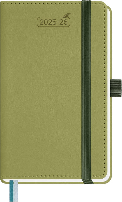 BEZEND Pocket Planner 2025-2026 Weekly and Monthly, 3.5" x 6" Academic Planner (Jul 25-Dec 26) 18-Month Mid-Year Calendar Book, Storage Pocket, Pen Holder, PU Leather Hardcover - Kiwi