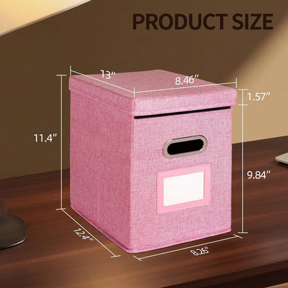 2 Pack Hanging File Folders Organizer with Lid, Letter Size Fabric File Storage Box Collapsible, Portable Office Document Holder with Metal Handle, Smooth PVC Rails, Pink