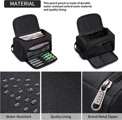 XQXA Large Capacity Pencil Case Organizer, Multifunctional Extra Big Pencil Pouch with Compartmens, Travel Simple Stationery Pen Bag, Fabric Pencil Bag for Men Women Girl Boy (Black)