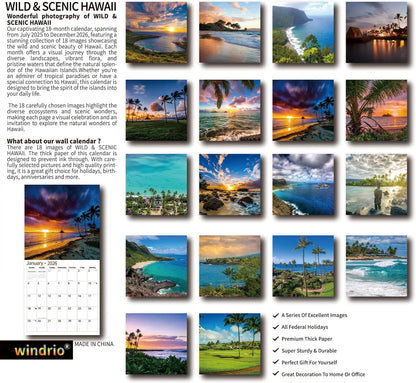 2026 Wall Calendar,Calendar 2026, July 2025 - December 2026, Wall Calendar Wild & Scenic Hawaii, 12" x 24" Opened,Full Page Months Thick & Sturdy Paper for Calendar Organizing & Planning