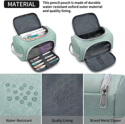 XQXA Extra Large Capacity Pencil Case Organizer, Multifunctional Pencil Pouch with Compartmens, Travel Simple Stationery Bag, Nylon Pencil Bag for Adults (Green)