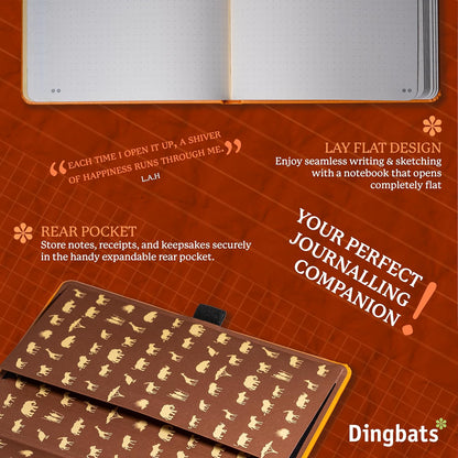 Dingbats* Earth Dotted Writing Journal Notebook A5 - Vegan Leather Hardcover - Ideal for Work, Travel - Pocket, Elastic Closure & Bookmark