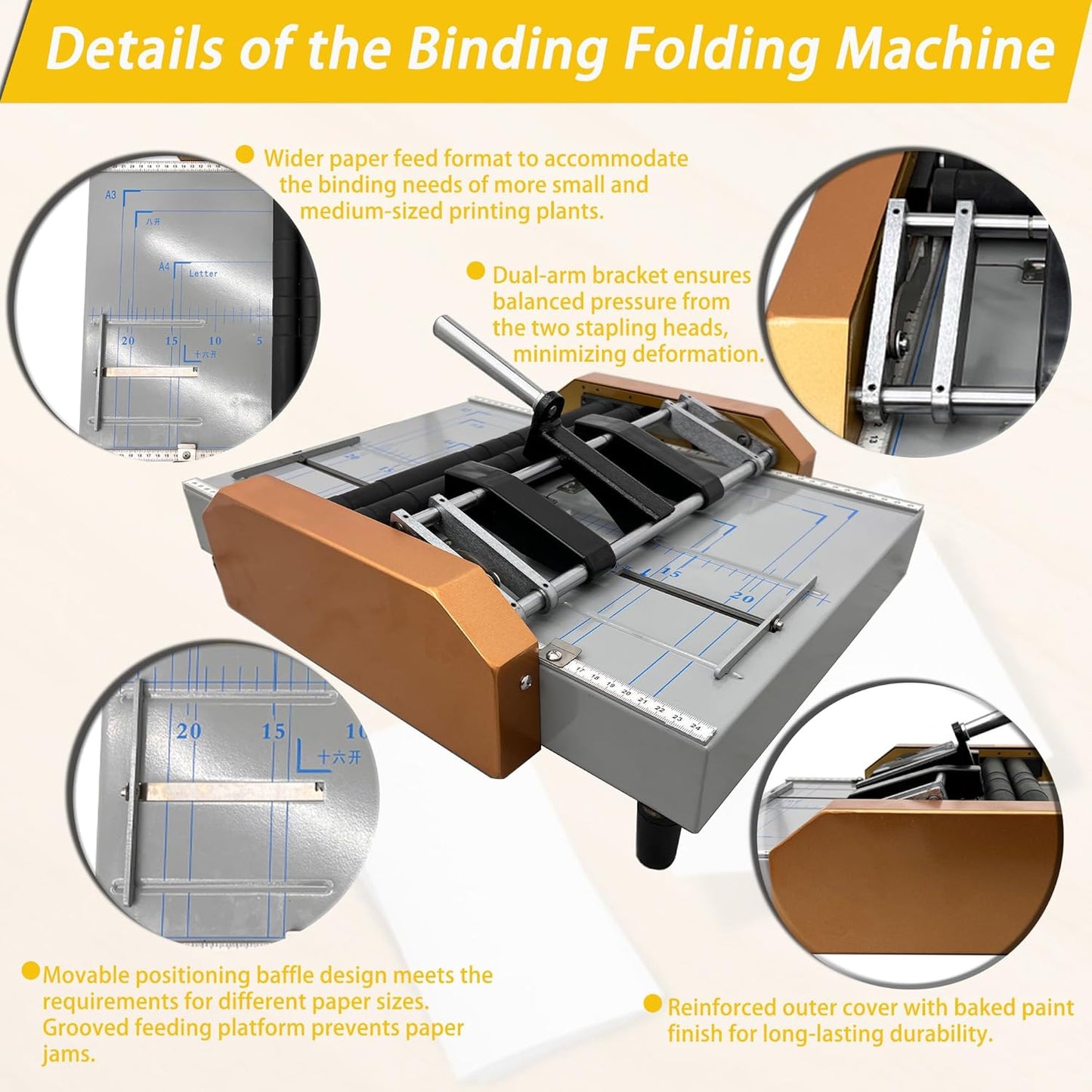 Automatic Booklet Maker & Folding Machine 110V Professional Desktop Booklet Stapler 17 Sheet 80G Paper Capacity 5 Stapling Positions Dual Action Binding Folding for Book and Paper