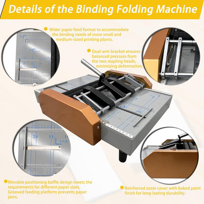 Automatic Booklet Maker & Folding Machine 110V Professional Desktop Booklet Stapler 17 Sheet 80G Paper Capacity 5 Stapling Positions Dual Action Binding Folding for Book and Paper