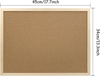 Cork Bulletin Board, 17.7X 13.3 Inches with Oak Wood Finish Frame, Wall Mounted for Office Home and School(Pins, Eye Bolts, gaskets, Screws)