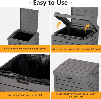 Outdoor Trash Can, 31 Gallon Garbage Can with Tiered Lid and Drip Tray, Waterproof Resin Patio Waste Bin for Garden, Backyard, Deck