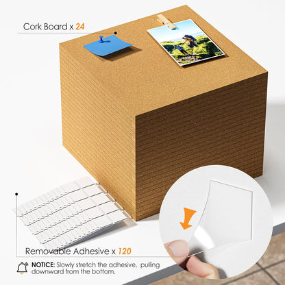 MaxGear 72" x 48" Large Cork Board for Wall, 24 Pack Cork Board Tiles with 40 Pushpins & Safe Removable Adhesive Tabs, 12" x 12" Corkboards for Office, School, Home