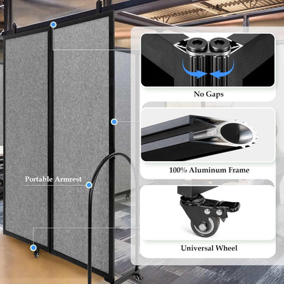 Folding Room Partition,Privacy Room Screen with Arms,Office Dividers Partition Wall,14'3"L* 6'7"H,Light Grey