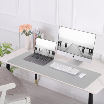 Leather Desk Protector, 47in*23.7in Large Mat with Natural Cork & PU Leather, Mouse Pad, Non-Slip Office Mat, Waterproof Writing Pad for Office and Home (Light Grey)