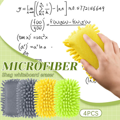 Zonon 4 Pieces Dry Erase Eraser Microfiber Shag Washable Whiteboard Eraser for Markers, Chalk, Classroom, Home and Office (Green,Yellow,Gray)