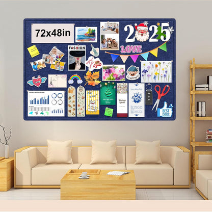 Large Bulletin Board, 72x48 Inches Cork Board Alternative, Large Felt Board Decorative Pin Board for Wall, Foldable Photo Board Self-Adhesive Vision Board with 36 Pushpins Dark Blue