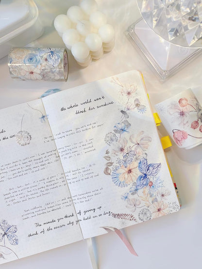 WT Frostbloom Wide Washi Tape, Single Roll, Original Design, Pastel Pink Floral Design, Decorative Masking Tape for Arts, DIY Crafts, Journals, Planners, Scrapbooks