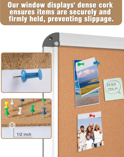 36"x24" Enclosed Bulletin Board, Lockable Weather-Resistant Aluminum Cork Noticeboard for School & Office, Silver Frame w/Cork