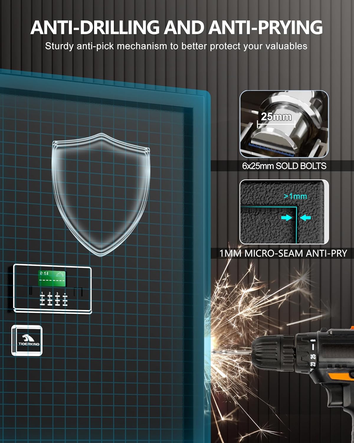 【US STOCK】TIGERKING 7.2 Cubic Feet Extra Large Heavy Duty Safe Box, Home Safe with Double Safety Key Lock and Separate Lock Box, Digital safe with 2 Removable Shelf for Home Hotel Office,132lbs