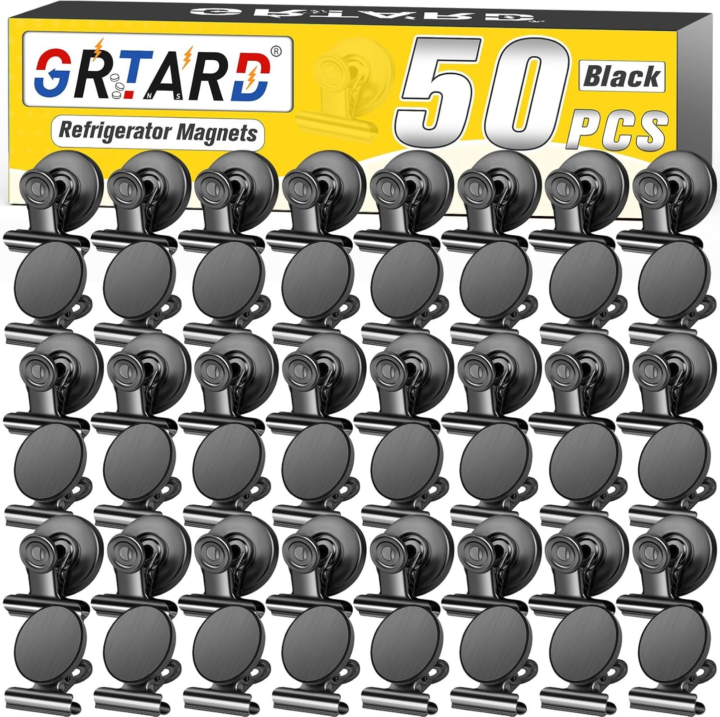 Grtard 50 Pack Magnetic Clips Heavy Duty, Black Magnet Clips for Fridge, Refrigerator Magnets, Strong Magnetic Clip, Scratch Free Magnets with Clip for Whiteboard, Refrigerator, Cruise, Locker