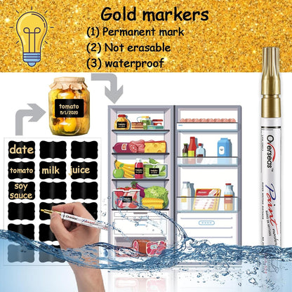 Chalkboard Labels, 72 Pcs Waterproof Reusable Chalk Stickers with Erasable Chalk Marker for Jars, Storage Bins, Kitchen, Parties, Weddings, Craft Rooms