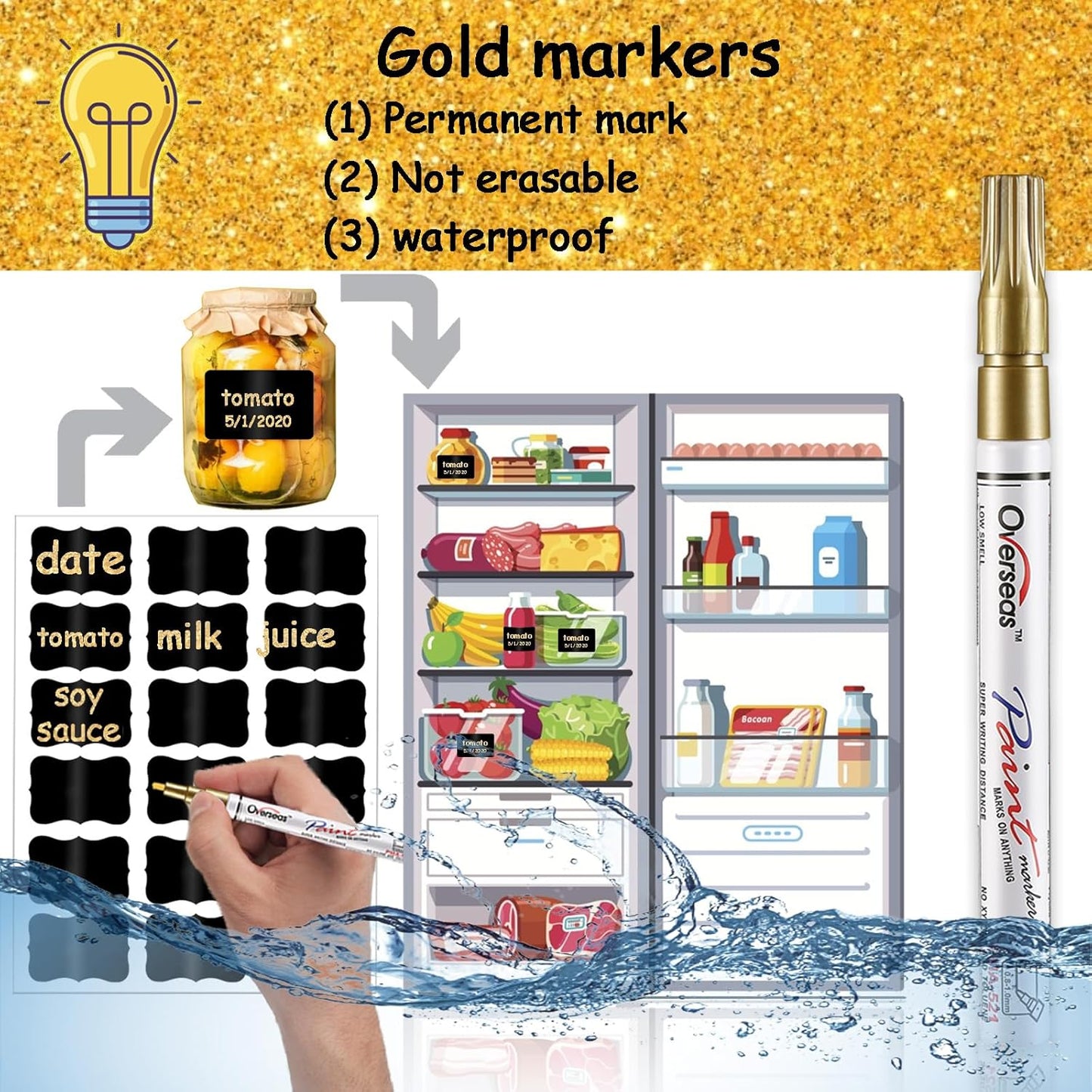 Chalkboard Labels, 144 Pcs Waterproof Reusable Chalk Stickers with Erasable Chalk Marker for Jars, Storage Bins, Kitchen, Parties, Weddings, Craft Rooms