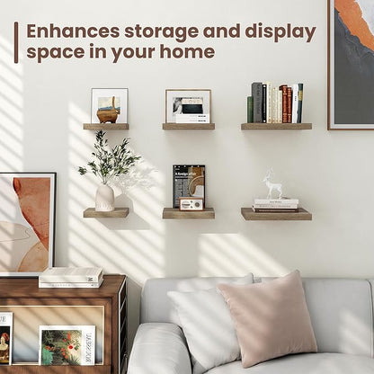 Fun Memories Square Floating Shelves for Wall - 12 Inch Deep Floating Shelves with Invisible Brackets, Grey Small Wall Shelf for Living Room, Bathroom, Bedroom, and Kitchen Decor，Set of 4