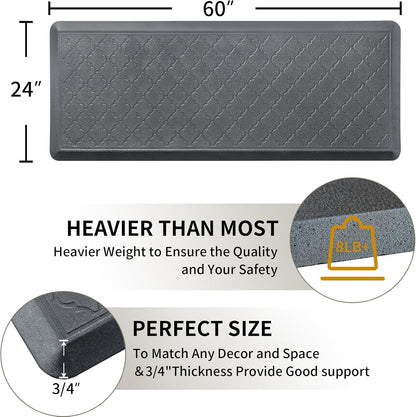 24 x 60 Inch Extra Support Anti Fatigue Comfort Kitchen Mat, Waterproof Long Kitchen Runner, Non-Slip Standing Desk Mat, Commercial Pads for Offices, Home, Garages (Barcelona Grey, 24'' x 60'')