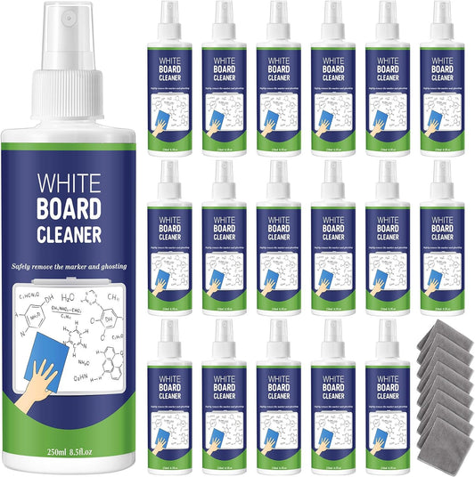 16 Pack Whiteboard Cleaner Spray 8.5oz Dry Erase Board Cleaner with 8 Cloths Non Toxic Dry Erase Cleaner Removes Stubborn Marks from Whiteboards