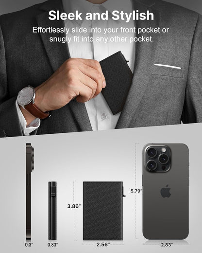 typecase Mens Wallet Card Holder: Pop Up Aluminum Case, Genuine Leather, Smart, RFID Blocking, Slim, Minimalist, Front Pocket - 9-14 Card Capacity | ID Window | Cash Slot (Cross Black)