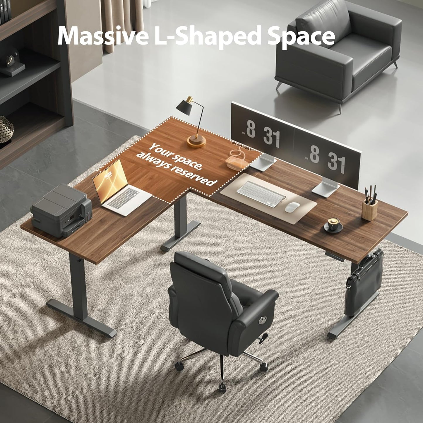 Agilestic Triple Motors 73" x 60" L Shaped Standing Desk, Electric Standing Desk Adjustable Height, Extra Large Desktop Corner Table for Home Office, Gaming Workstation, Splice Board, Dark Walnut