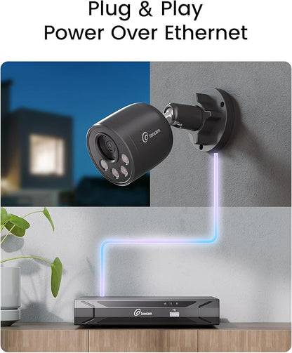 Loocam 4K Security Camera System 8CH H.265+NVR with 2TB HDD, 4pcs 8MP Wired PoE Camera System AI Human Vehicle Detection, Outdoor Indoor Home Camera System with Audio, Night Vision, 24/7 Recording