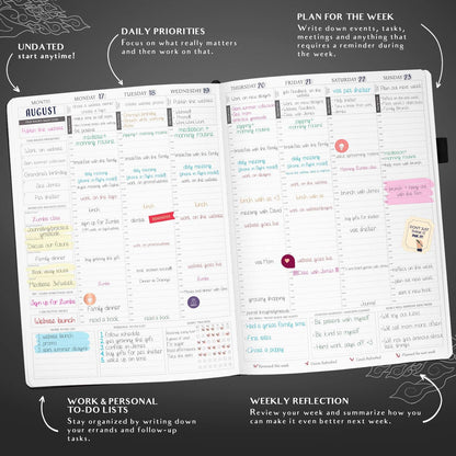 Legend Planner PRO Hourly Schedule - Weekly & Daily Organizer with Time Slots. Appointment Book Journal for Work & Personal, A4 (Black)