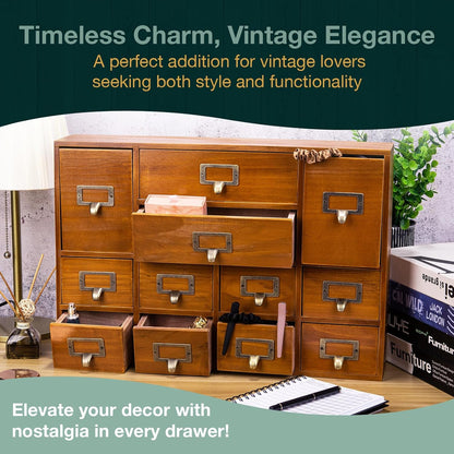 12-Drawer Apothecary Cabinet - Index Card Organizer - Vintage Chest of Drawers - Mahogany Wooden Organizer - Office Desktop Drawer Organizer for Herb Storage, Apothecary Diaries, Tea Collection