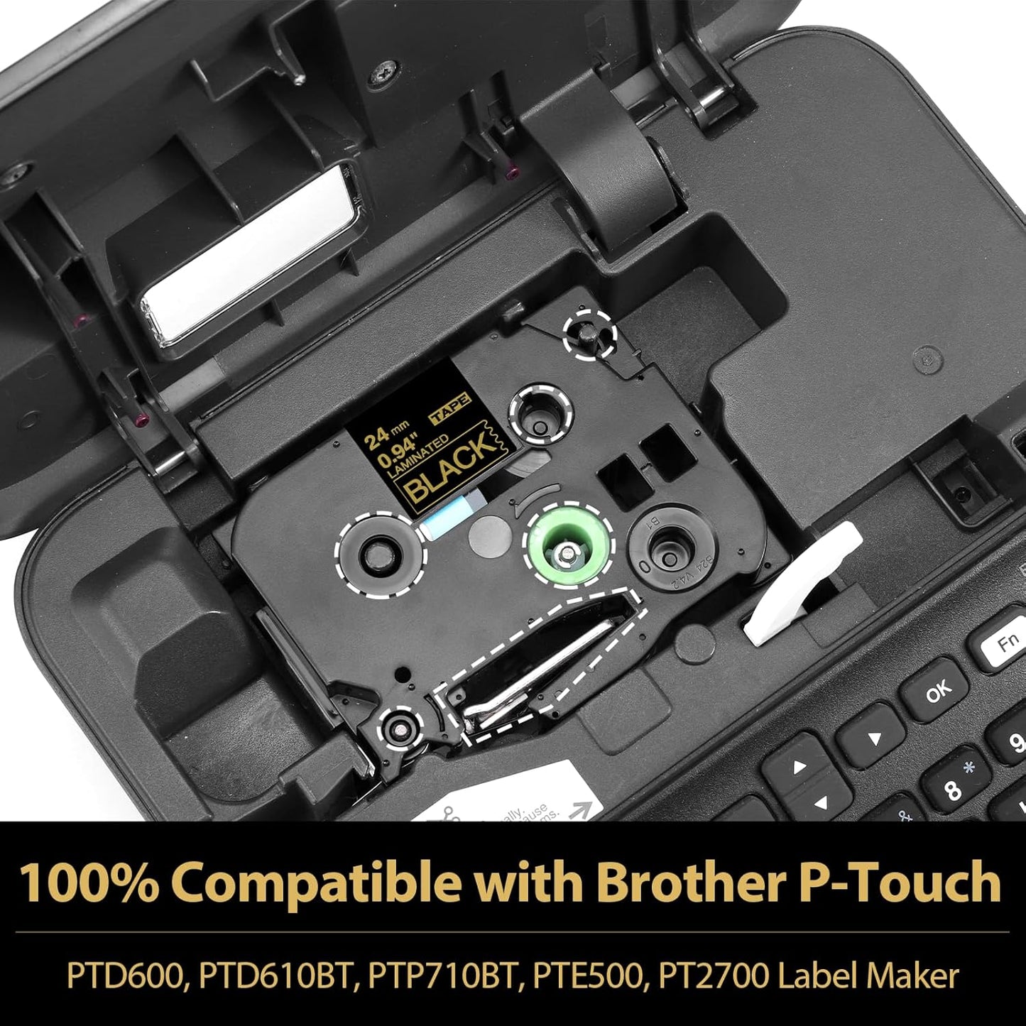 Label KINGDOM 24mm Gold on Black Label Tape Replacement for Brother P-Touch TZe-354 TZe354 1 Inch TZe Tape 24mm 0.94 Laminated Black Compatible with Brother Ptouch PTD600 PTP700 PTP750W PT2730, 3-Pack
