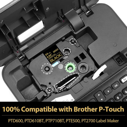 Label KINGDOM 24mm Gold on Black Label Tape Replacement for Brother P-Touch TZe-354 TZe354 1 Inch TZe Tape 24mm 0.94 Laminated Black Compatible with Brother Ptouch PTD600 PTP700 PTP750W PT2730, 3-Pack