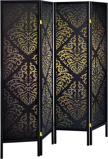 NicBex Room Divider 4 Panel Room Dividers with Damask Print Partition Room Dividers and Folding Privacy Screens Wall Divider for Home, Office, Room Separation,69.5" W x 0.75" D x 70.25" H, Black