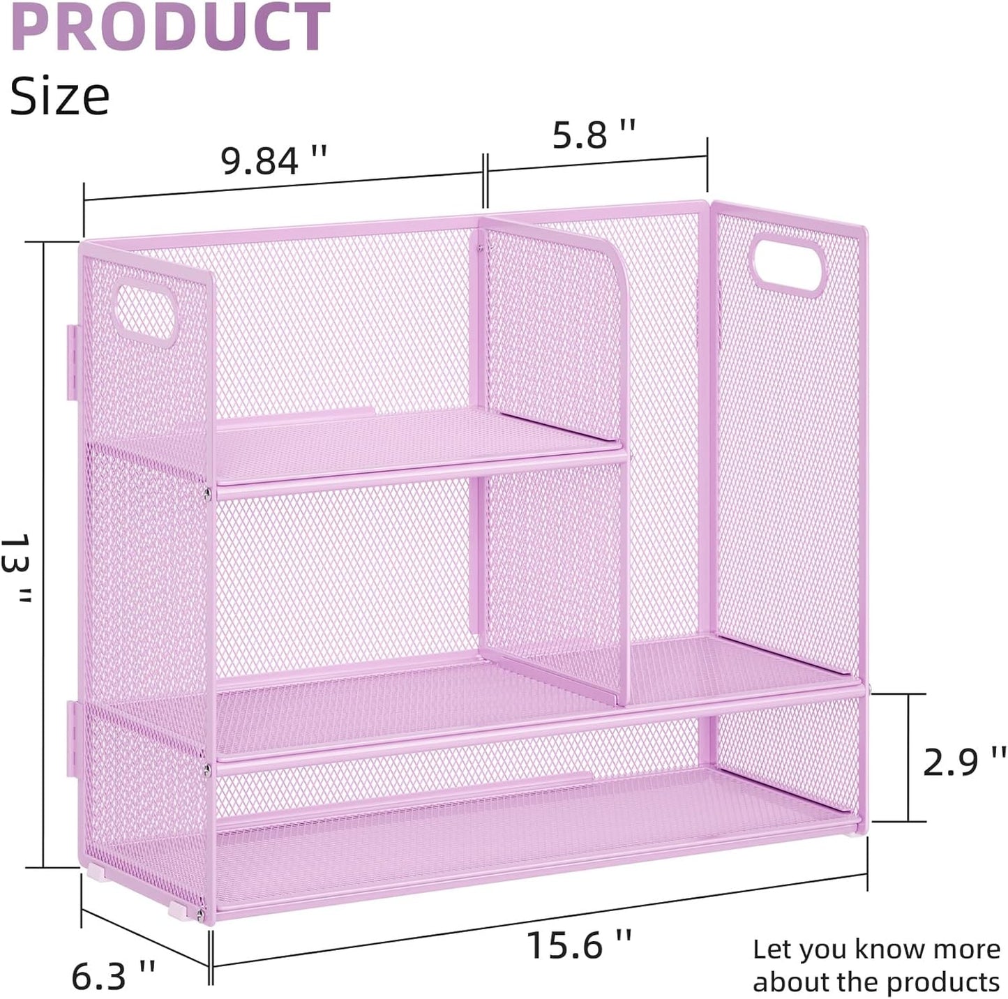 Marbrasse 3-Tier Desk Shelf Organizer with Handle, Desktop Bookshelf File Holder, Mesh Display Shelf Organizer Storage Rack for Office, Home, Supplies, Kitchen (Purple)