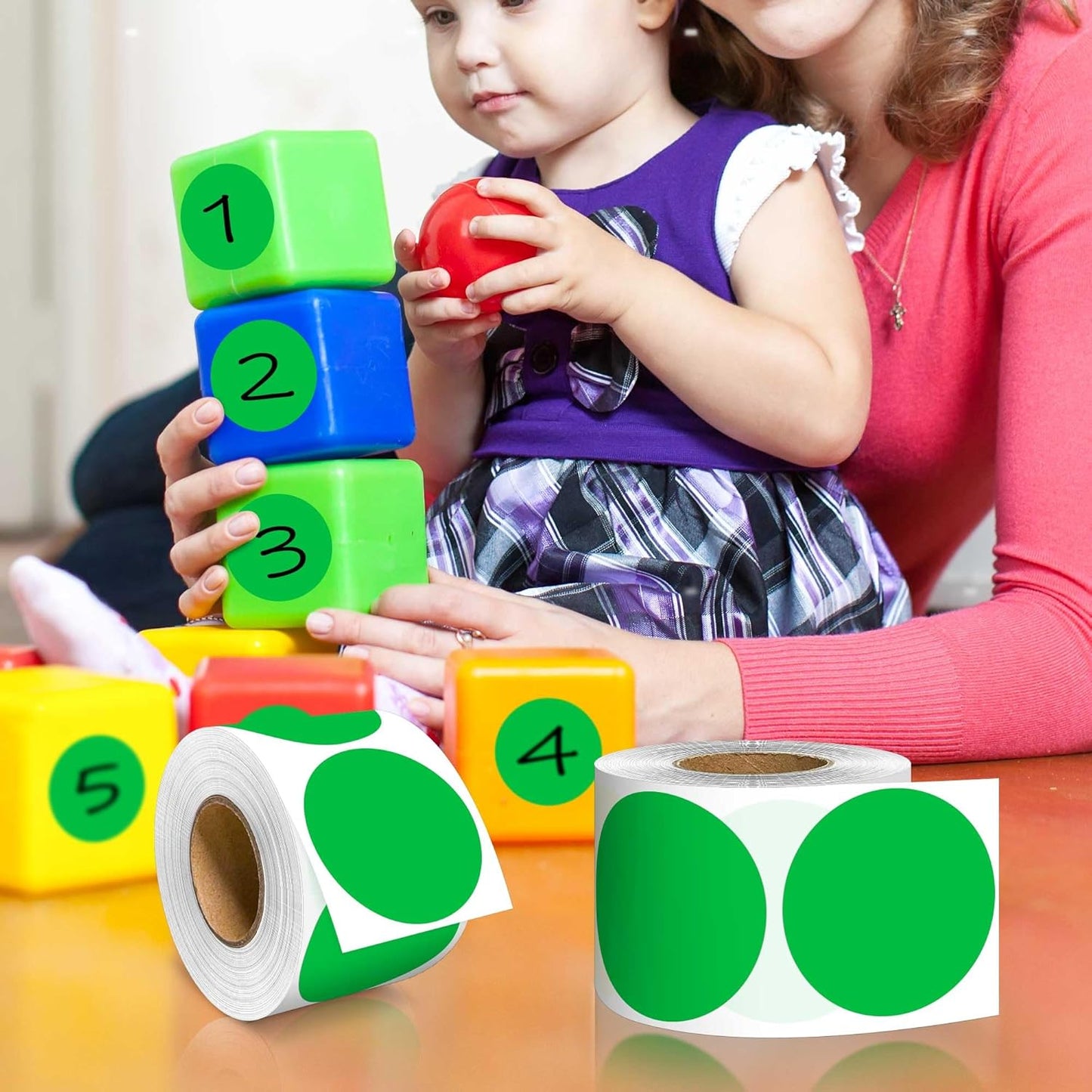 PARLAIM 2 inch Round Color-Code Dot Sticker Labels, 4 Rolls 2000 Adhesive Label Pack in Dispenser Box, Green