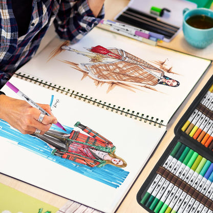 ZSCM Art Duo Tip Brush Markers Set, 60 Colors Fine Brush Tip Artist Drawing Pens Set with Coloring Book, for Adult Sketching Journal Planner School Supplies Gifts