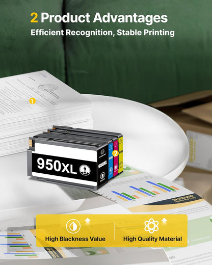 950XL 951XL Ink Cartridges Combo Pack Compatible for HP 950 951 Ink Cartridges Combo Pack for HP OfficeJet Pro 8600 8610 8630 8620 8615 8625 8100 276DW 251DW Printer(4 Pack Black Cyan Magenta Yellow)