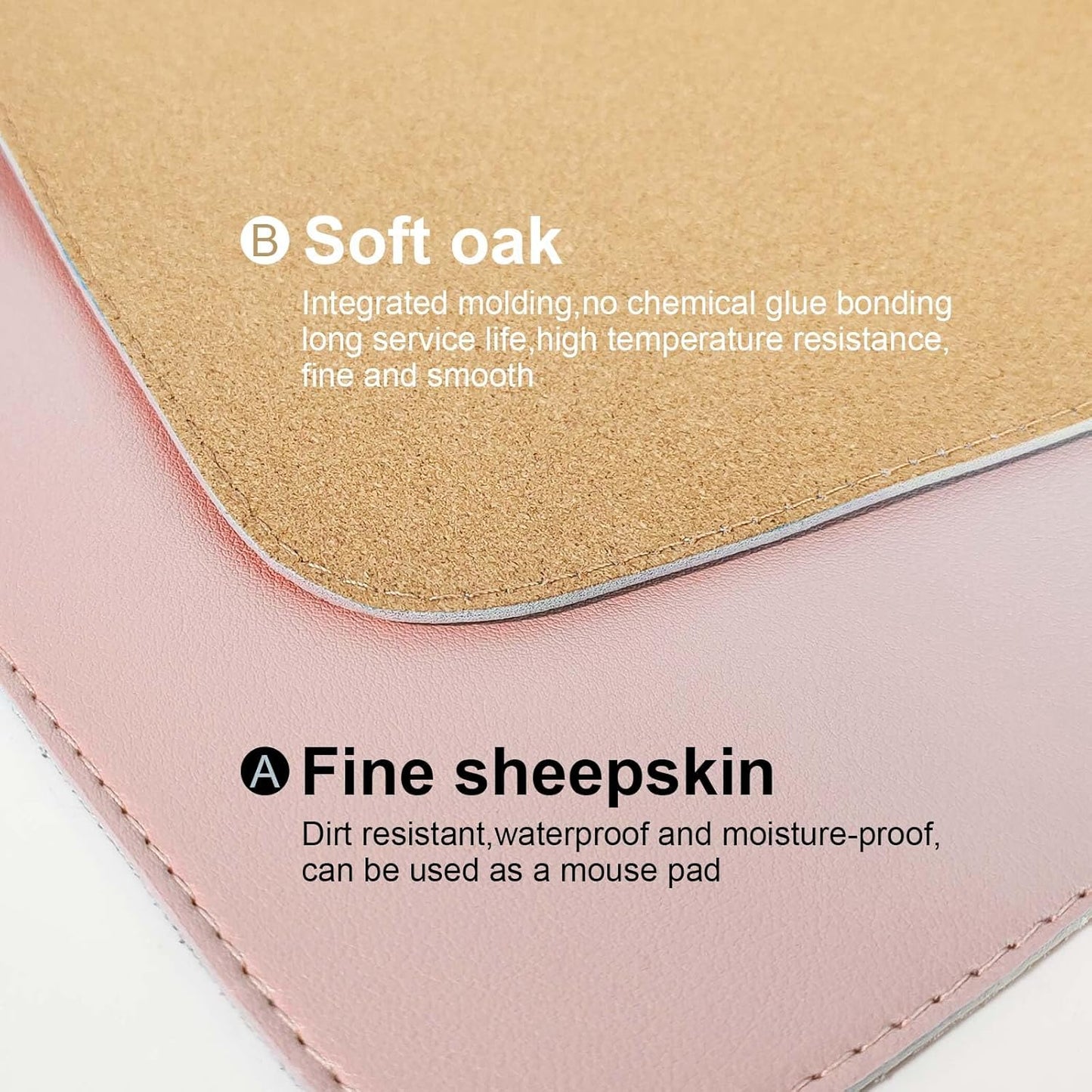 DAWNTREES Pink Desk Mat,Leather Desk Pad,40"x16",Cork Desk Mat Protector,with PU Leather Valet Tray Organizer,Large Mouse Pad,Desk Writing Pad for Office and Home