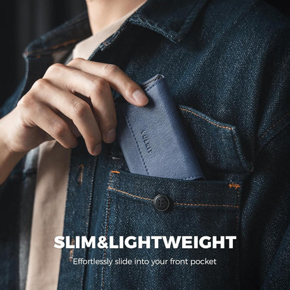 VULKIT Leather Business Card Holder Case for Men Slim Pocket Business Card Wallet Name Card Case Holder, Holds 20 Business Cards Navy