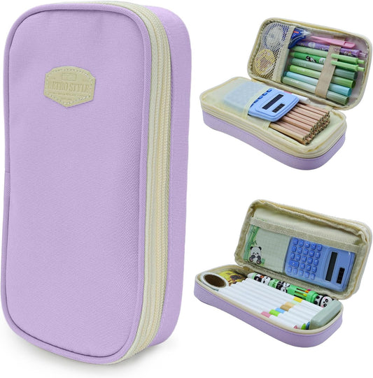 Large Capacity Pencil Case - Durable Zipper Aesthetic Pen Pouch, Big Storage Organizer for School, Office & Travel - Waterproof & Multi-Use (Purple)