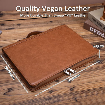 Personalized Vegan Leather Portfolio 3 Ring Binder with Clipboard, Hidden Handle, Custom 8.5 x 11 Zip Padfolio, Business Professional Organizer for Men Women, Brown