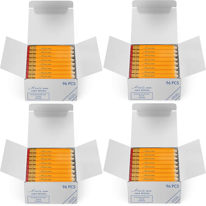 Mini Golf Pencils With Erasers - 384 Count - Classic Pre-Sharpened #2 HB American Pew Pencils Standard Hex Shaped Bulk Pack